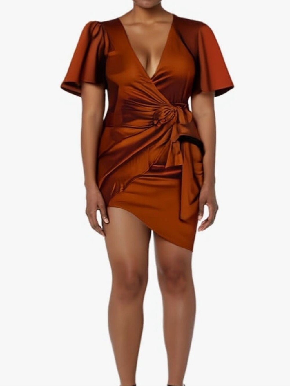 Wrap-Front Satin Mini Dress